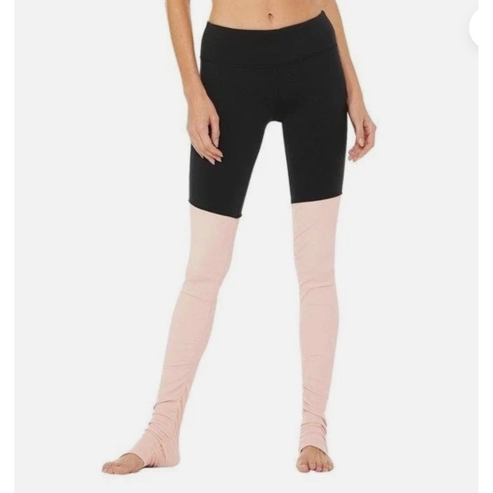 Alo Yoga Goddess Leggings Womens XXS Black Ribbed Colorblock Stirrup Pants